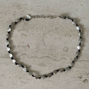 Adina Sterling Silver Circle Bead and Black Knot Necklace